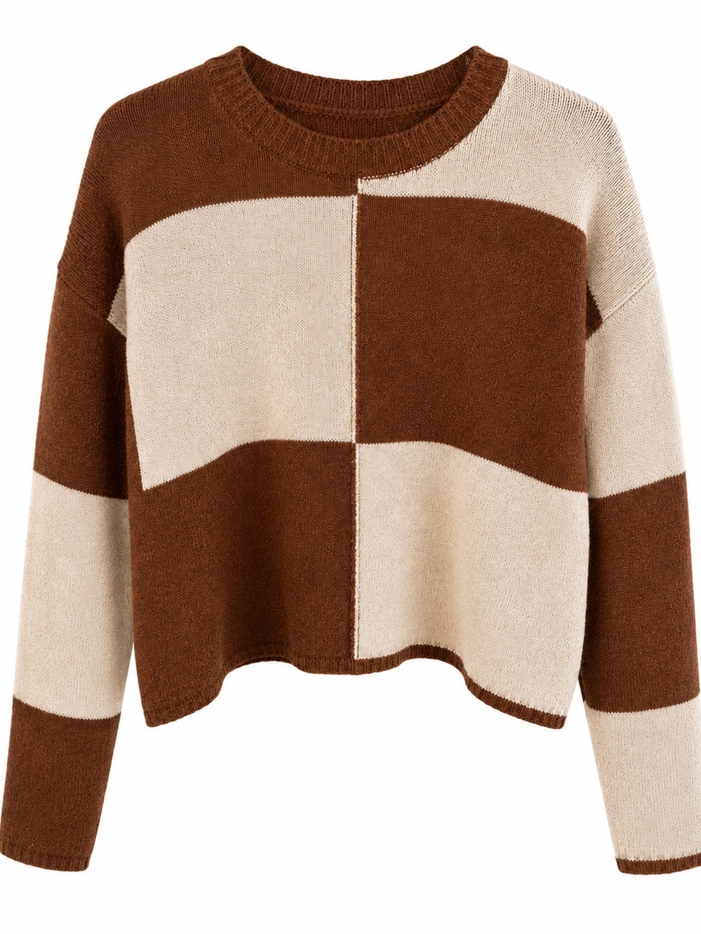 Z Supply Brown & Cream Blocked Crewneck Sweater - Picture 1 of 3